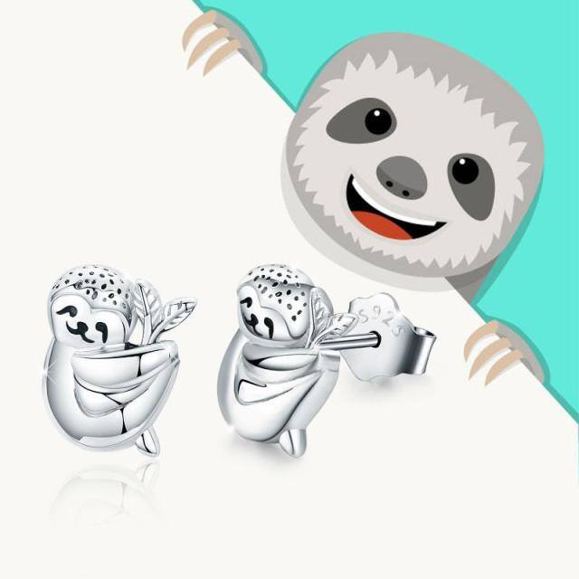 Sterling Silver Sloth Stud Earrings-4