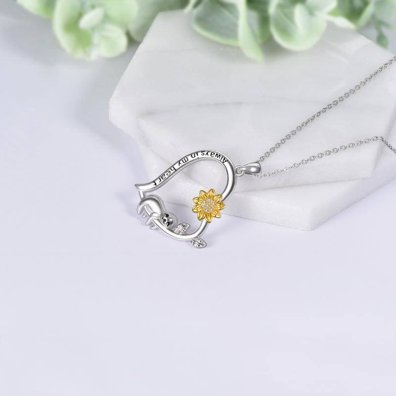 Sterling Silver Sloth & Sunflower Pendant Necklace with Engraved Word-3