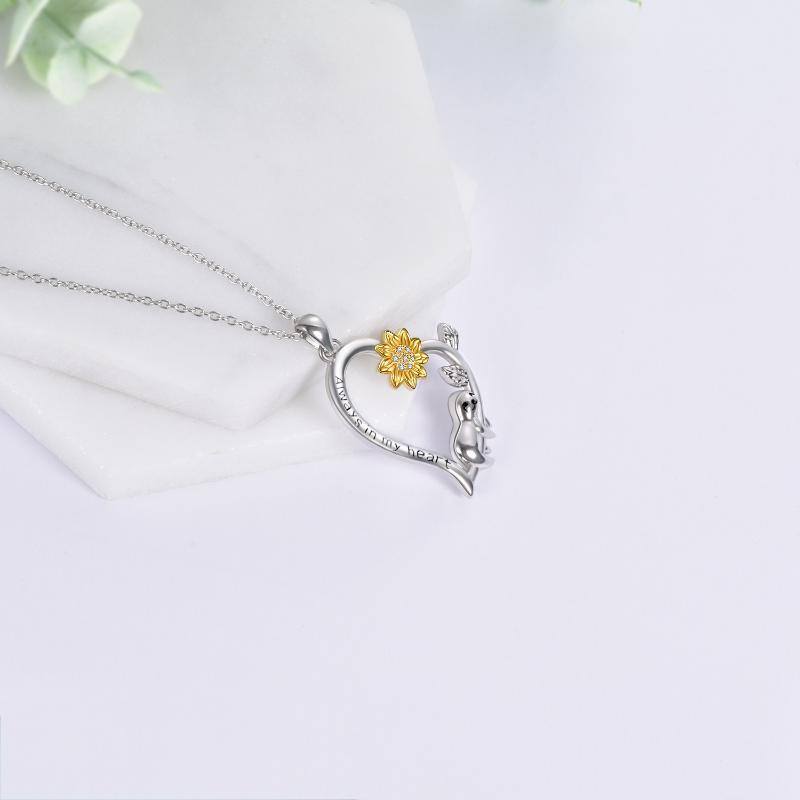 Sterling Silver Sloth & Sunflower Pendant Necklace with Engraved Word-4