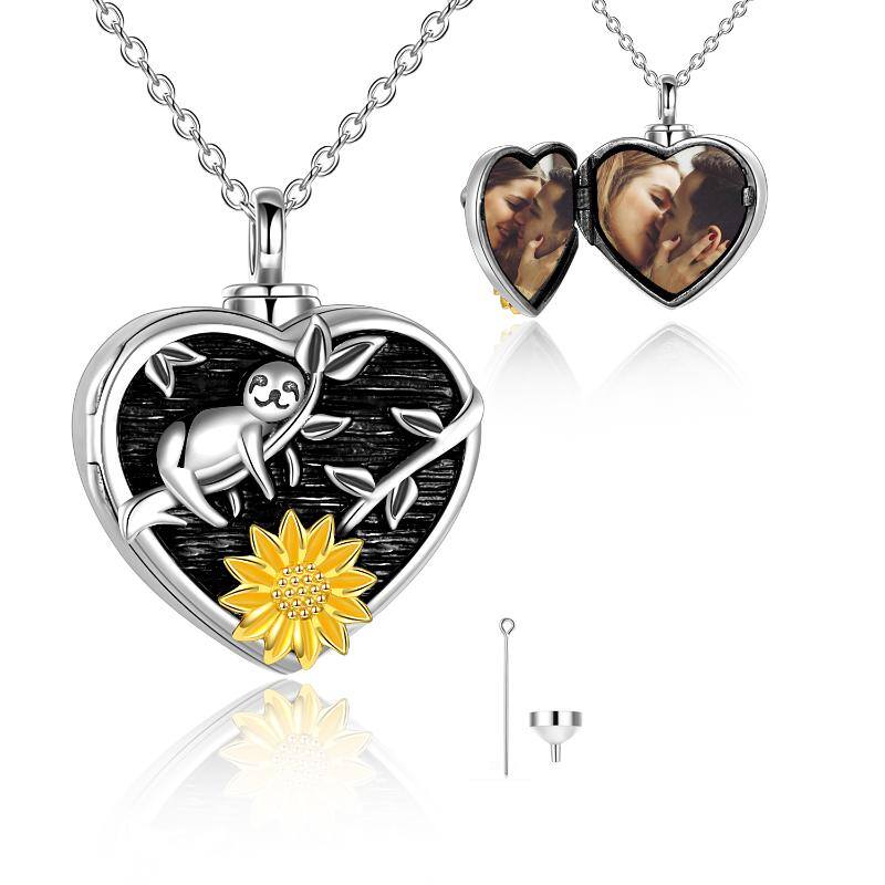 Image of Sterling Silver Sloth & Sunflower Urn Necklace for Ashes