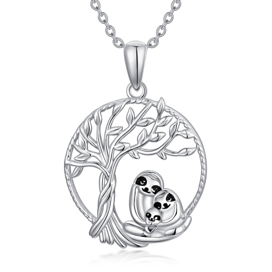 Sterling Silver Sloth & Tree Of Life Pendant Necklace