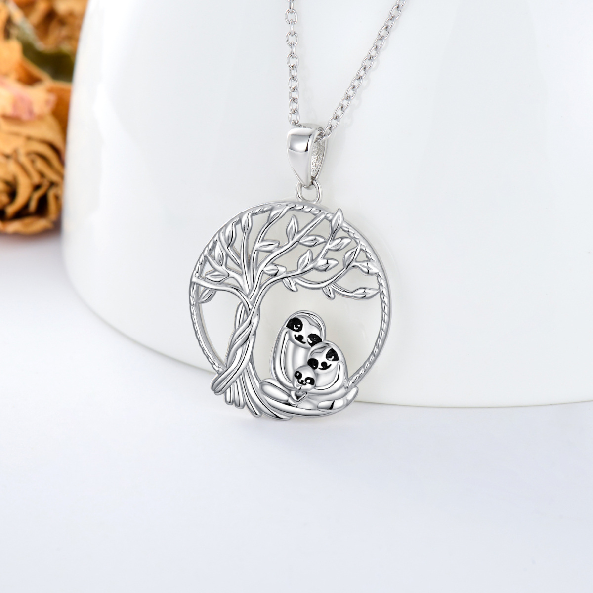 Sterling Silver Sloth & Tree Of Life Pendant Necklace-3