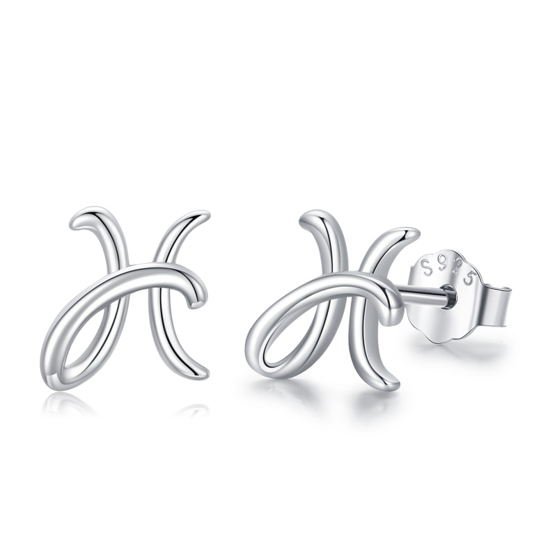 Sterling Silver Stud Earrings with Initial Letter H-1