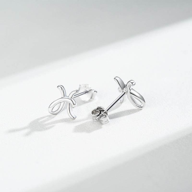 Sterling Silver Stud Earrings with Initial Letter H-3