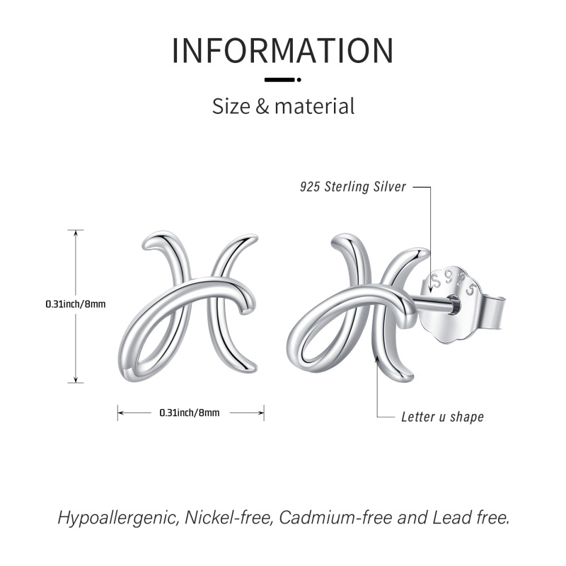 Sterling Silver Stud Earrings with Initial Letter H-6