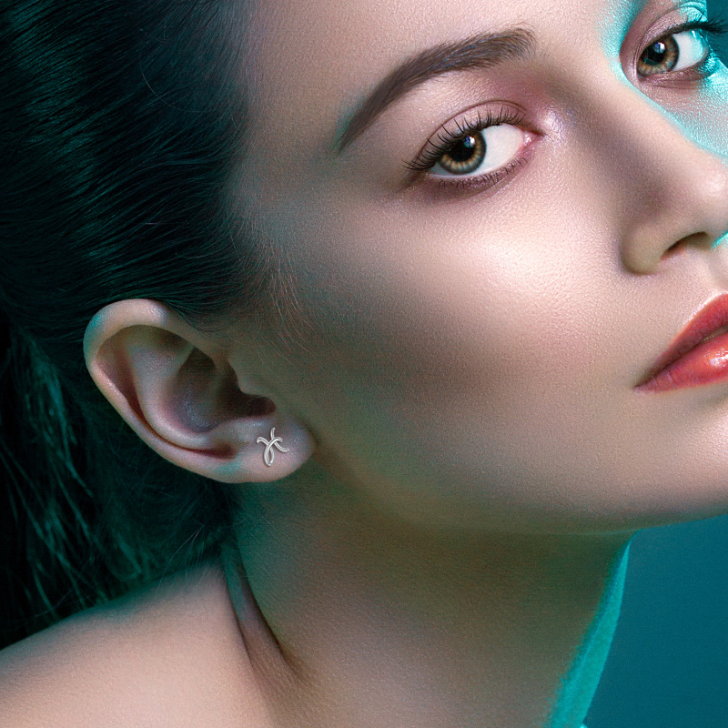 Sterling Silver Stud Earrings with Initial Letter H-2