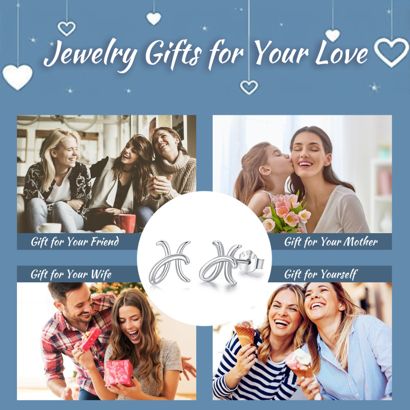 Sterling Silver Stud Earrings with Initial Letter H-5