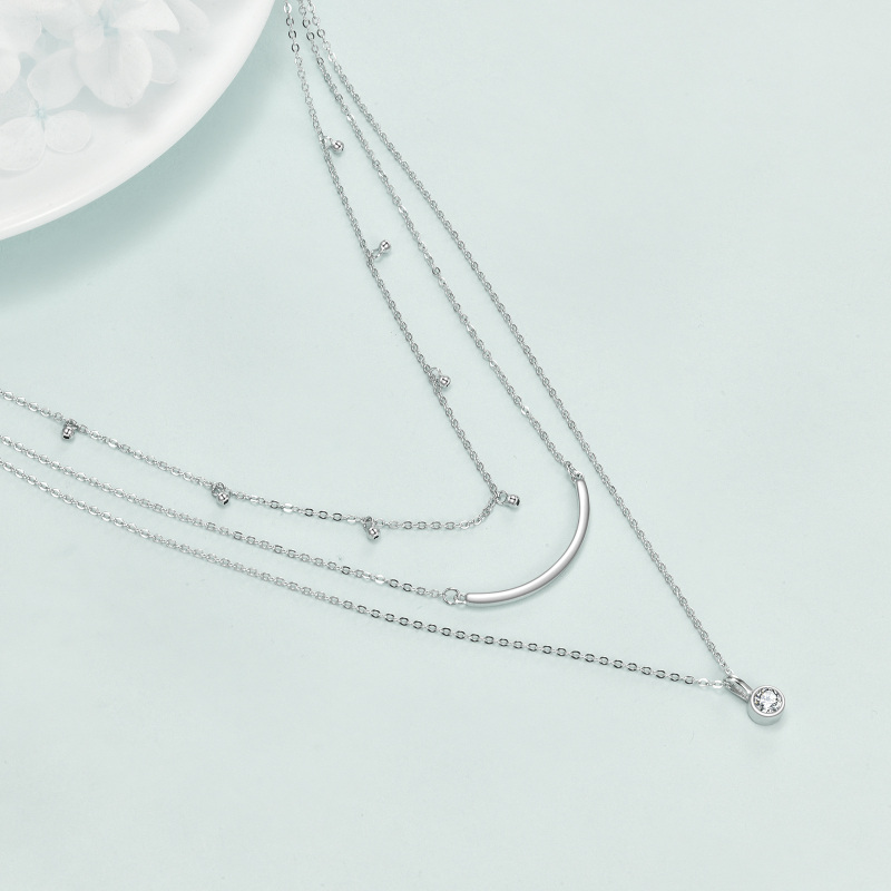 Sterling Silber Cubic Zirkonia Lächeln mehrschichtige Halskette-3