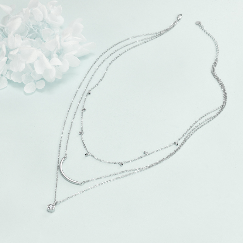 Sterling Silber Cubic Zirkonia Lächeln mehrschichtige Halskette-4
