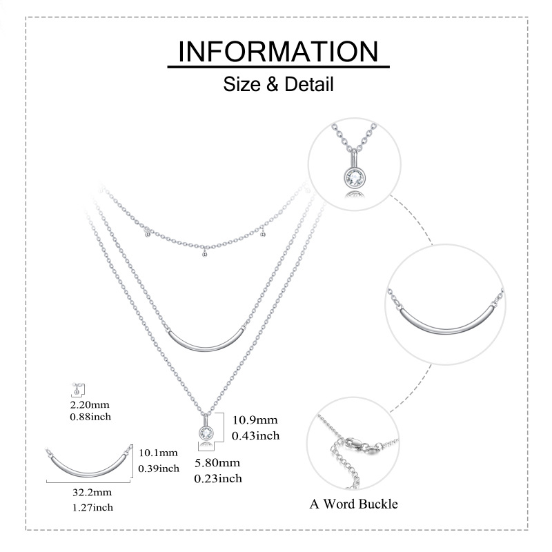 Sterling Silber Cubic Zirkonia Lächeln mehrschichtige Halskette-5