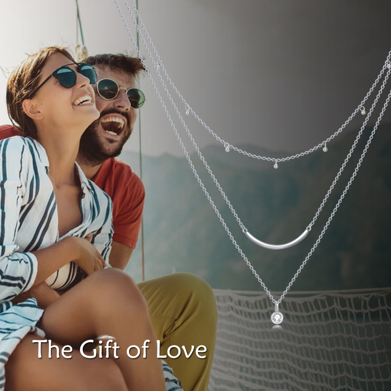 Sterling Silber Cubic Zirkonia Lächeln mehrschichtige Halskette-6