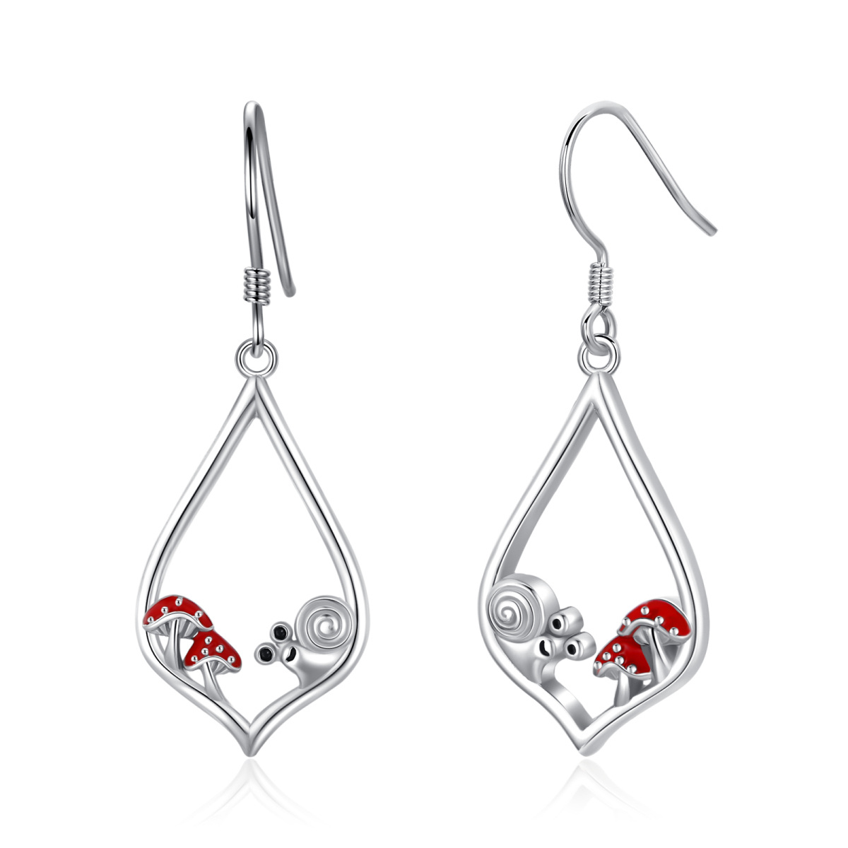 Sterling Silver Snail & Mushroom & Drop Shape Drop Earrings-1