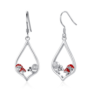 Sterling Silver Snail & Mushroom & Drop Shape Drop Earrings-2