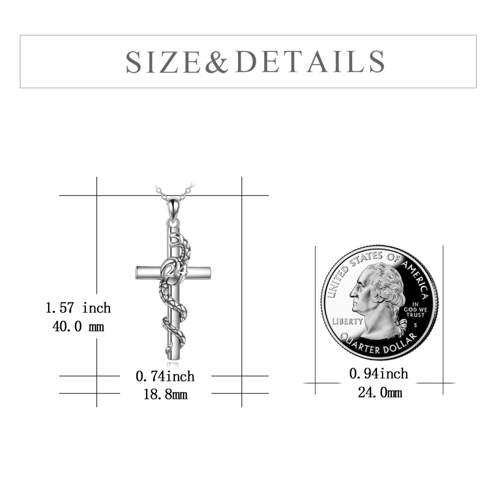 Sterling Silver Snake With Basketball Cross Pendant Necklace With Engraved Word For Women-4