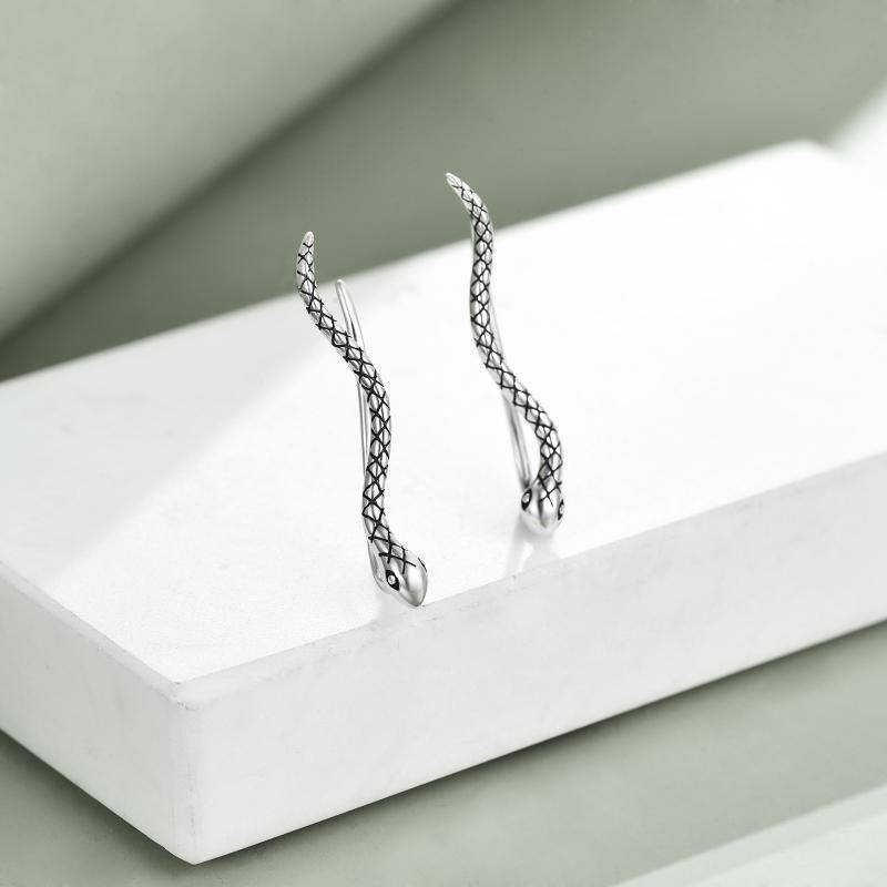 Sterling Silver Snake Climber Earrings-4