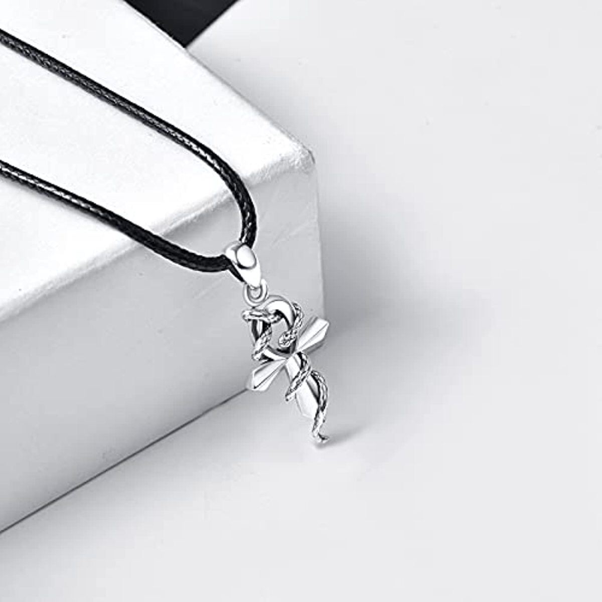 Sterling Silver Snake & Cross Pendant Necklace-4