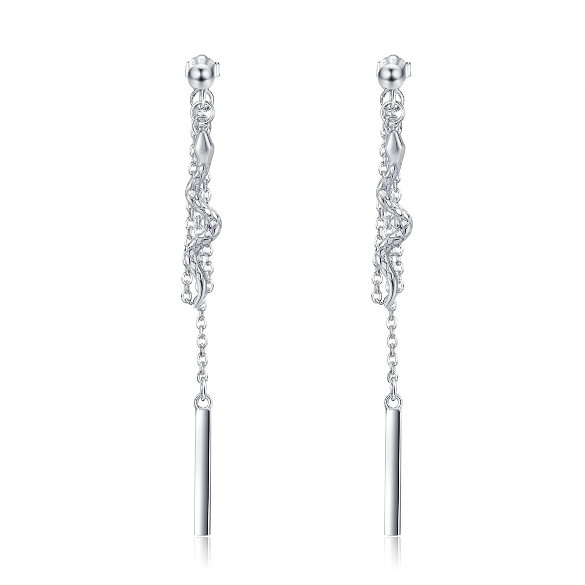 Sterling Silver Snake Drop Earrings-1