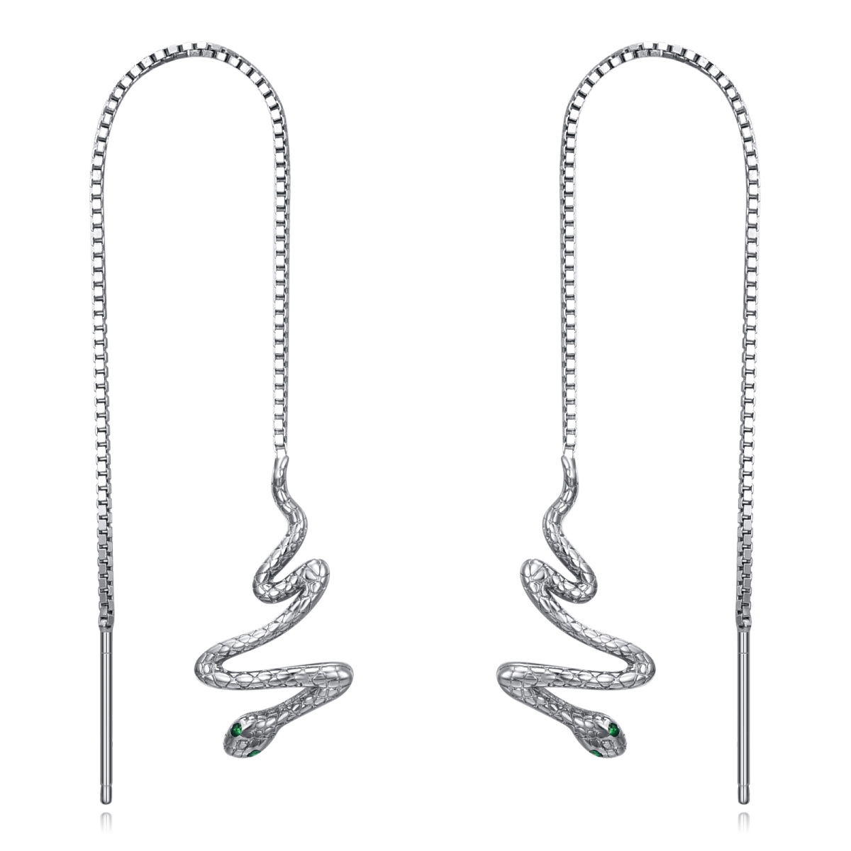 Sterling Silver Cubic Zirconia Snake Drop Earrings-1