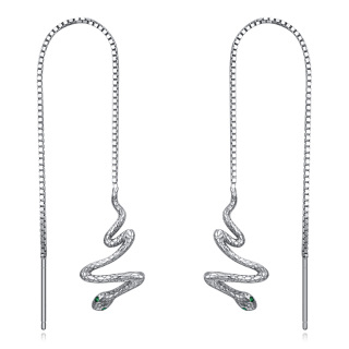 Sterling Silver Cubic Zirconia Snake Drop Earrings-22