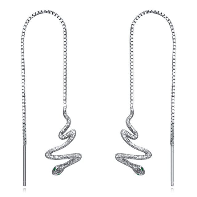 Sterling Silver Cubic Zirconia Snake Drop Earrings-3