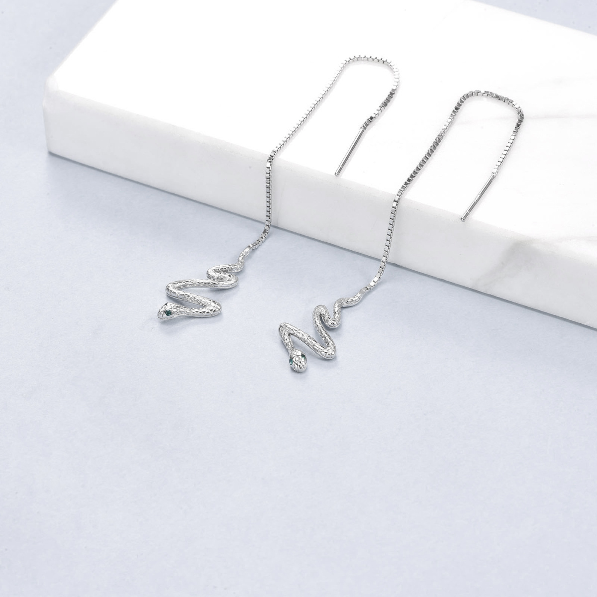 Orecchini a goccia a serpente in argento sterling con zirconi cubici-3