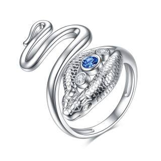 Sterling Silver Cubic Zirconia Snake & Evil Eye Open Ring-5