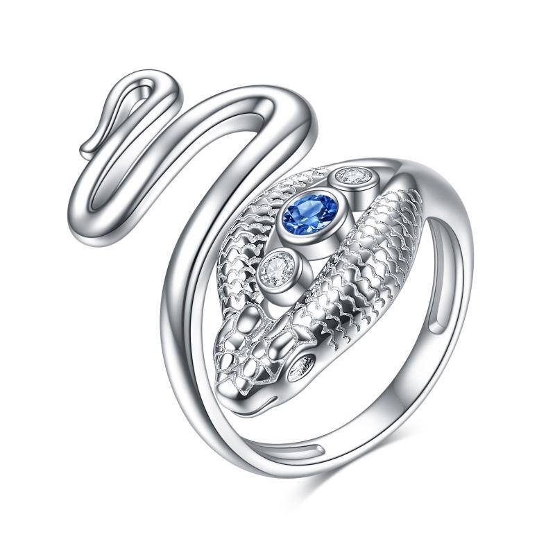 Sterling Silver Cubic Zirconia Snake & Evil Eye Open Ring