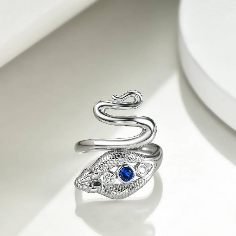 Anello aperto con serpente e malocchio in argento sterling con zirconia cubica-3