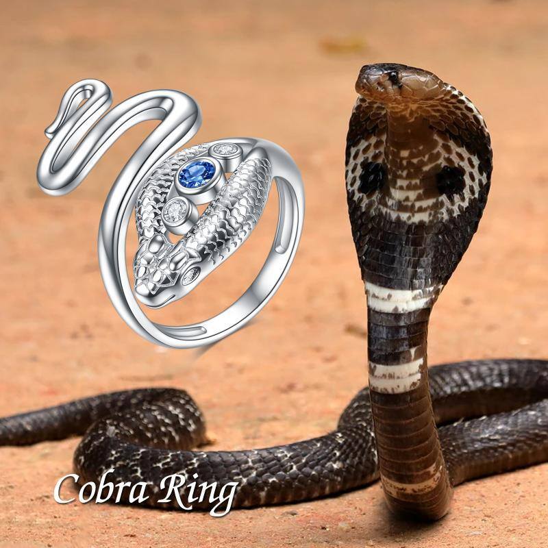 Anello aperto con serpente e malocchio in argento sterling con zirconia cubica-5