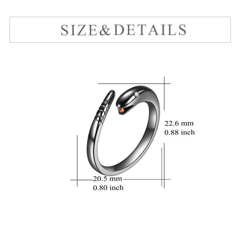 Sterling Silver with Black Rhodium Zircon Snake Open Ring-5