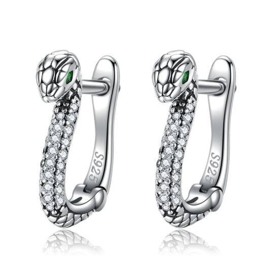 Sterling Silver Cubic Zirconia Snake Lever-back Earrings