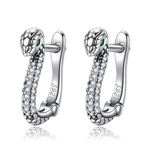 Sterling Silver Cubic Zirconia Snake Lever-back Earrings-1