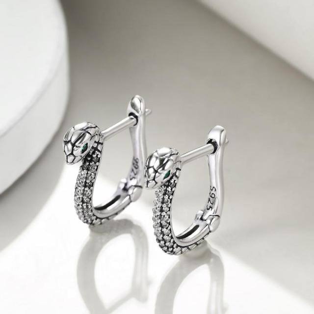 Sterling Silver Cubic Zirconia Snake Lever-back Earrings-3