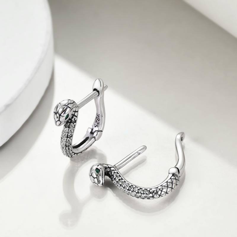 Boucles d'oreilles en argent sterling en forme de serpent à zircon cubique-4