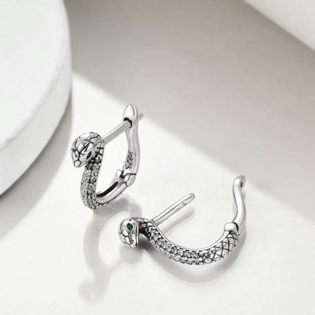 Sterling Silver Cubic Zirconia Snake Lever-back Earrings-4