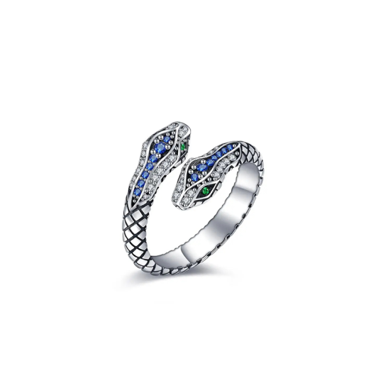 Bague ouverte en argent sterling avec serpent à zircon cubique