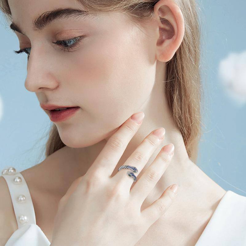 Sterling Silver Cubic Zirconia Snake Open Ring-2