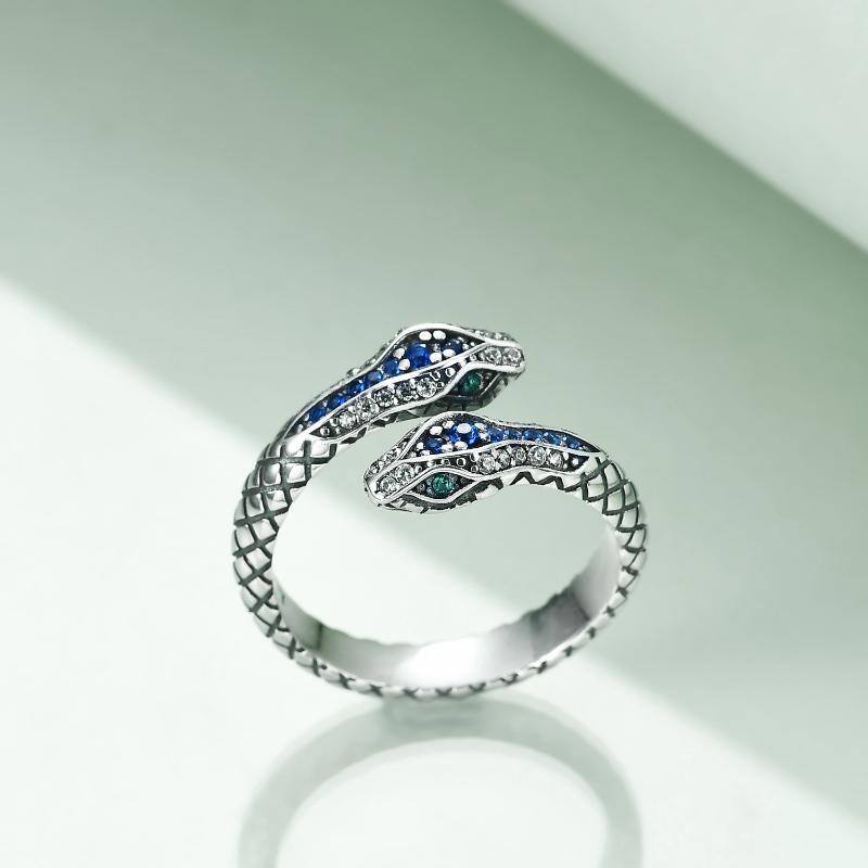 Sterling Silver Cubic Zirconia Snake Open Ring-3