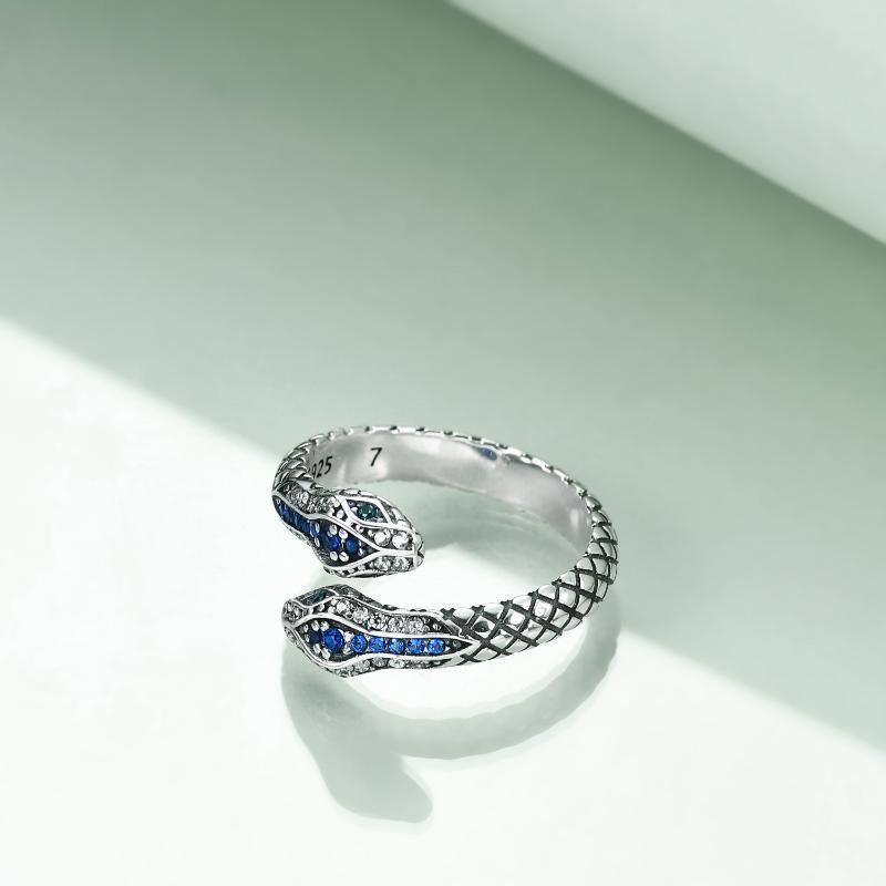 Sterling Silver Cubic Zirconia Snake Open Ring-4