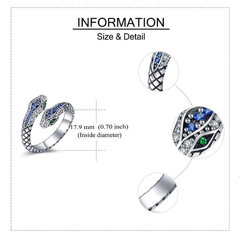 Sterling Silver Cubic Zirconia Snake Open Ring-5