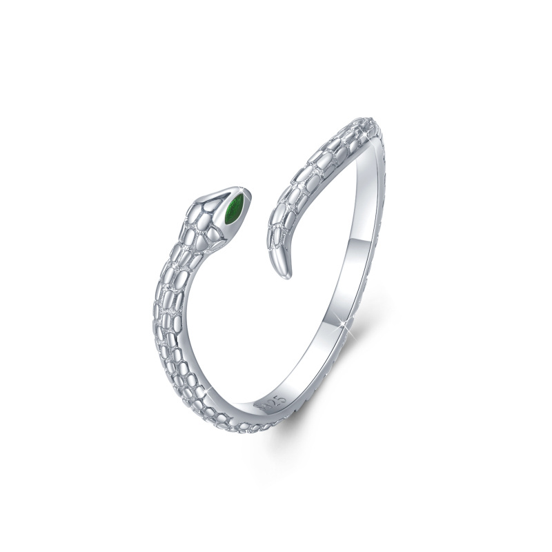 Sterling Silver Cubic Zirconia Snake Open Ring-2