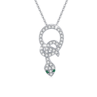 Sterling Silver Cubic Zirconia Snake Pendant Necklace-3