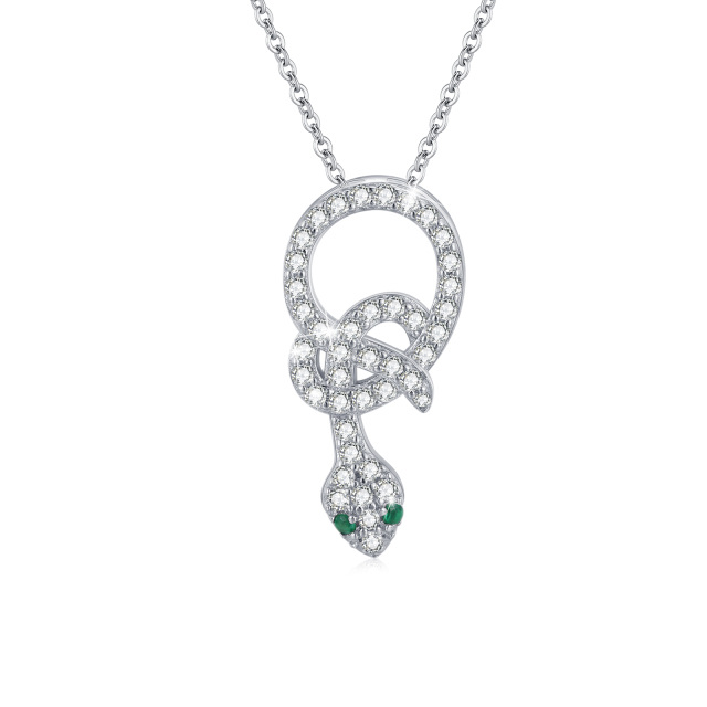 Sterling Silber Cubic Zirkonia Schlange Anhänger Halskette-1