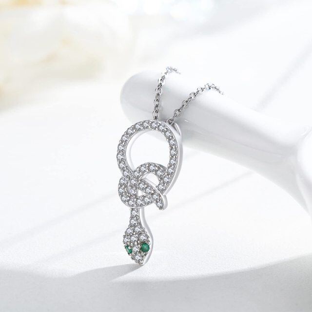 Sterling Silver Cubic Zirconia Snake Pendant Necklace-4