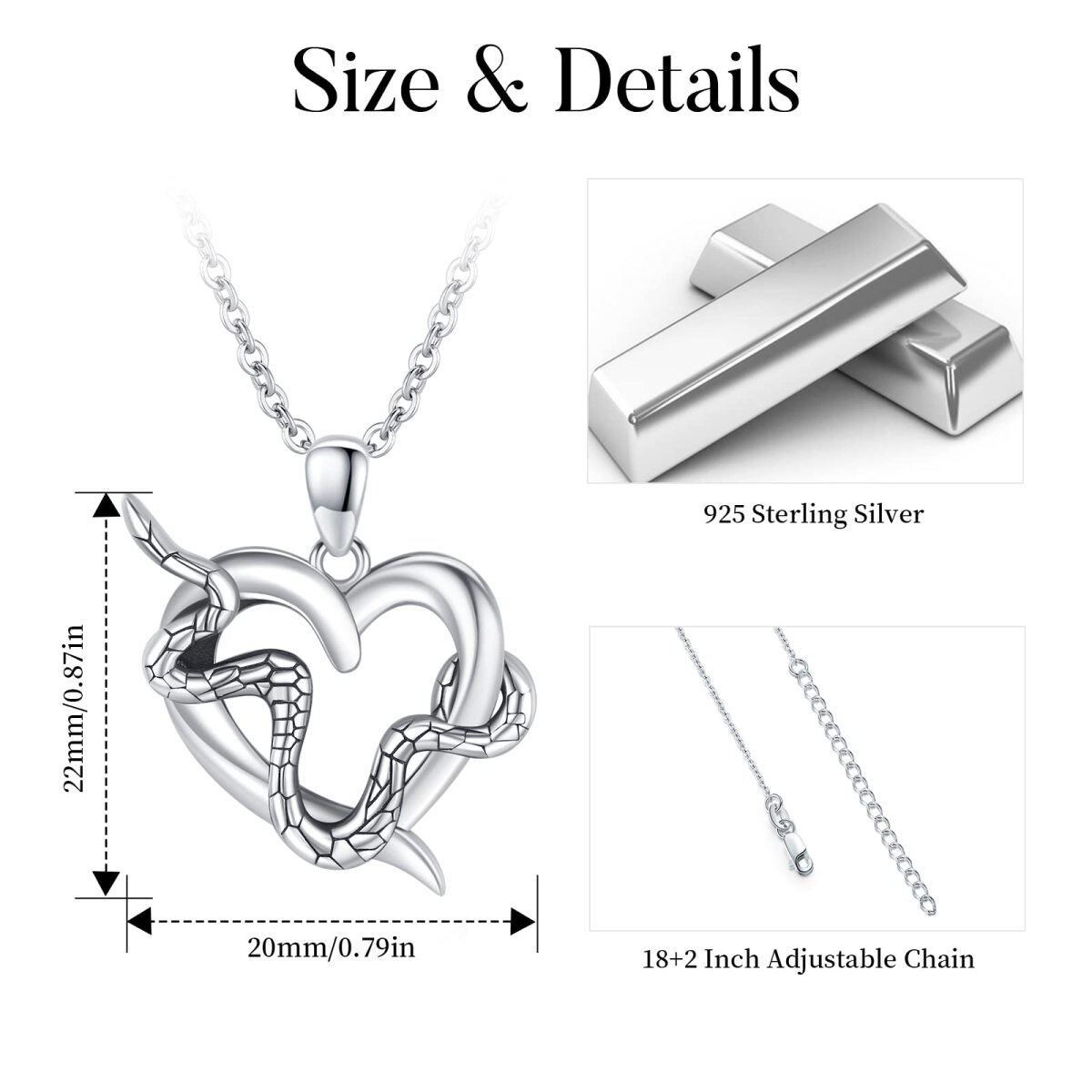 Sterling Silver Snake Pendant Necklace-4