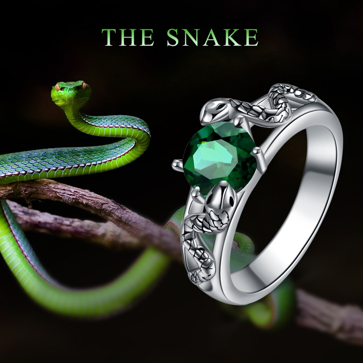 Anillo de serpiente con circonita cúbica en plata de ley-5