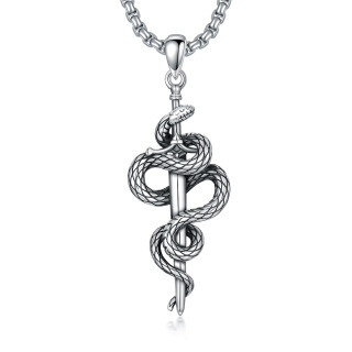 Sterling Silver Snake & Sword Pendant Necklace for Men-35