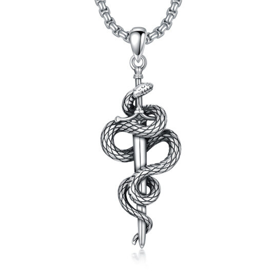 Collana con ciondolo a forma di serpente e spada in argento sterling per uomo