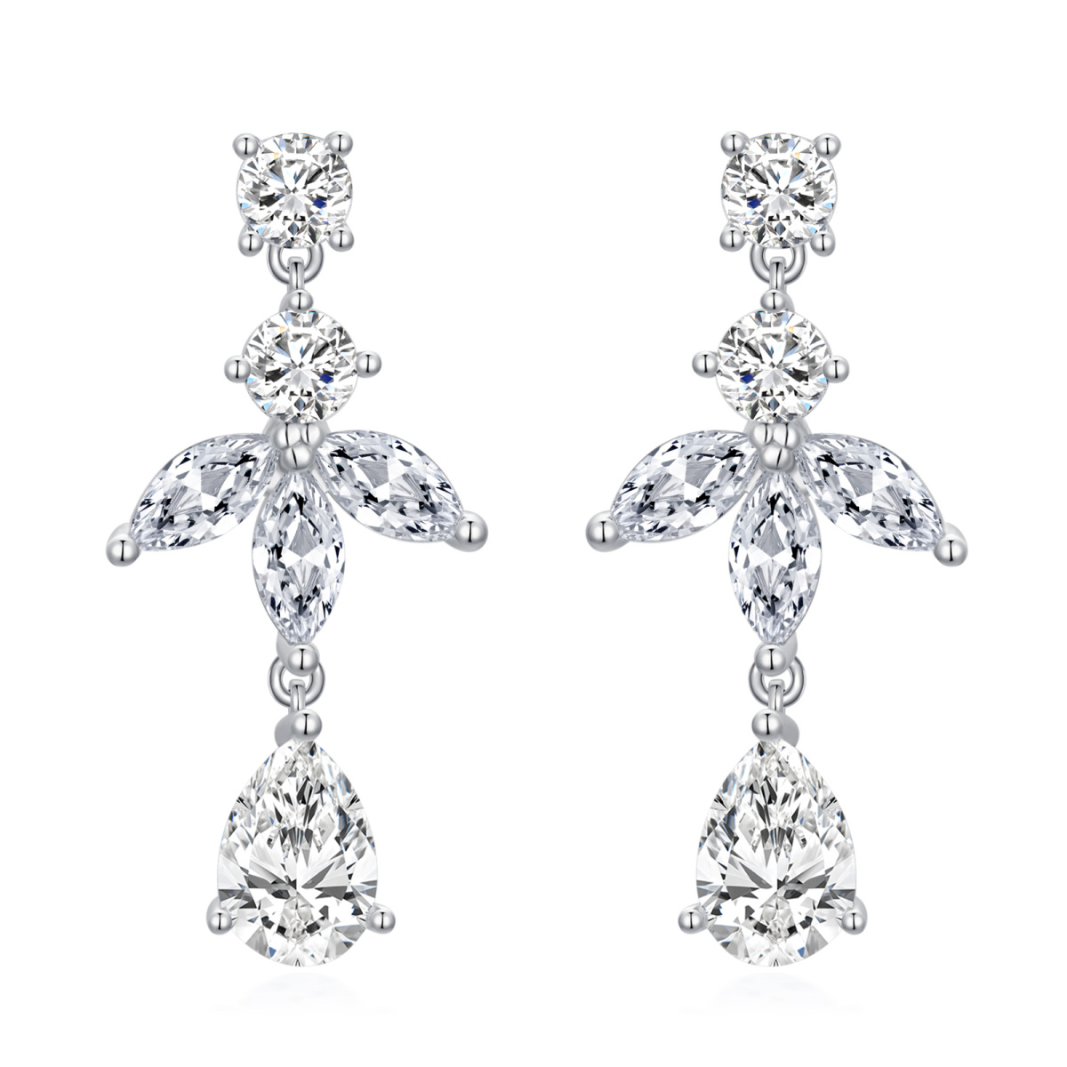 Sterling Silver Cubic Zirconia Snowflake Drop Earrings-1