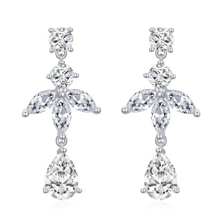 Sterling Silver Cubic Zirconia Snowflake Drop Earrings-3